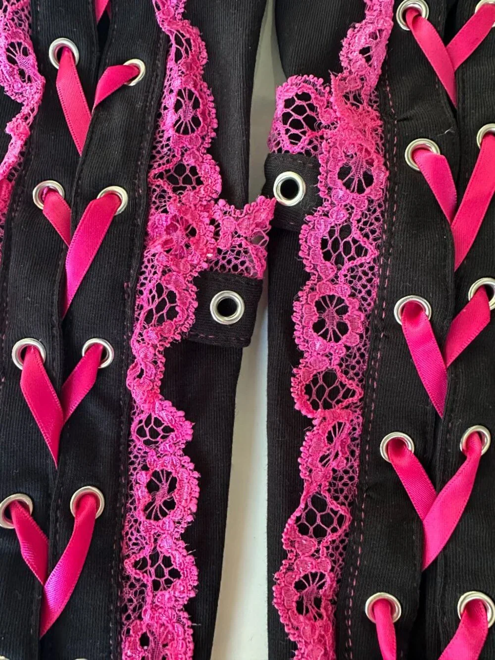 Tripp NYC Hot Pink Lolita Lace Up Gloves OS